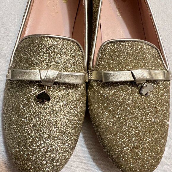 Kate Spade New York Georgia Loafers Women’s 6B Gold Glitter Bow Slip-On Flats - Picture 2 of 6